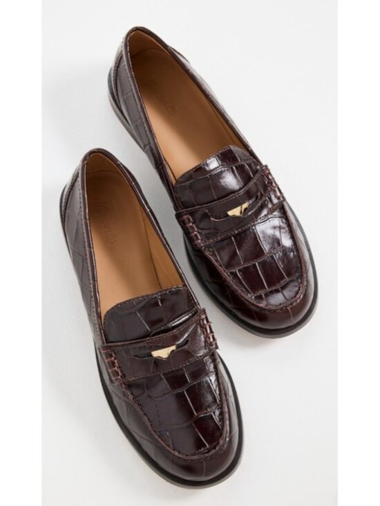 Madewell Shoes - Madewell Croc Embossed Leather Penny Loafers Brown Women's Size 8.5
